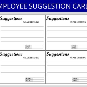 Employee Suggestion Card | Feedback Suggestions | Suggestions Box | Card Template | HR Forms Templates | Editable Human Resources Form