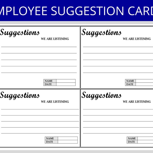 Employee Suggestion Card | Feedback Suggestions | Suggestions Box | Card Template | HR Forms Templates | Human Resources Form | Total Reward