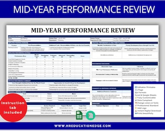 Midyear Employee Performance Review Template: HR Evaluation Form (Excel & Google Sheets) (Digital Download)