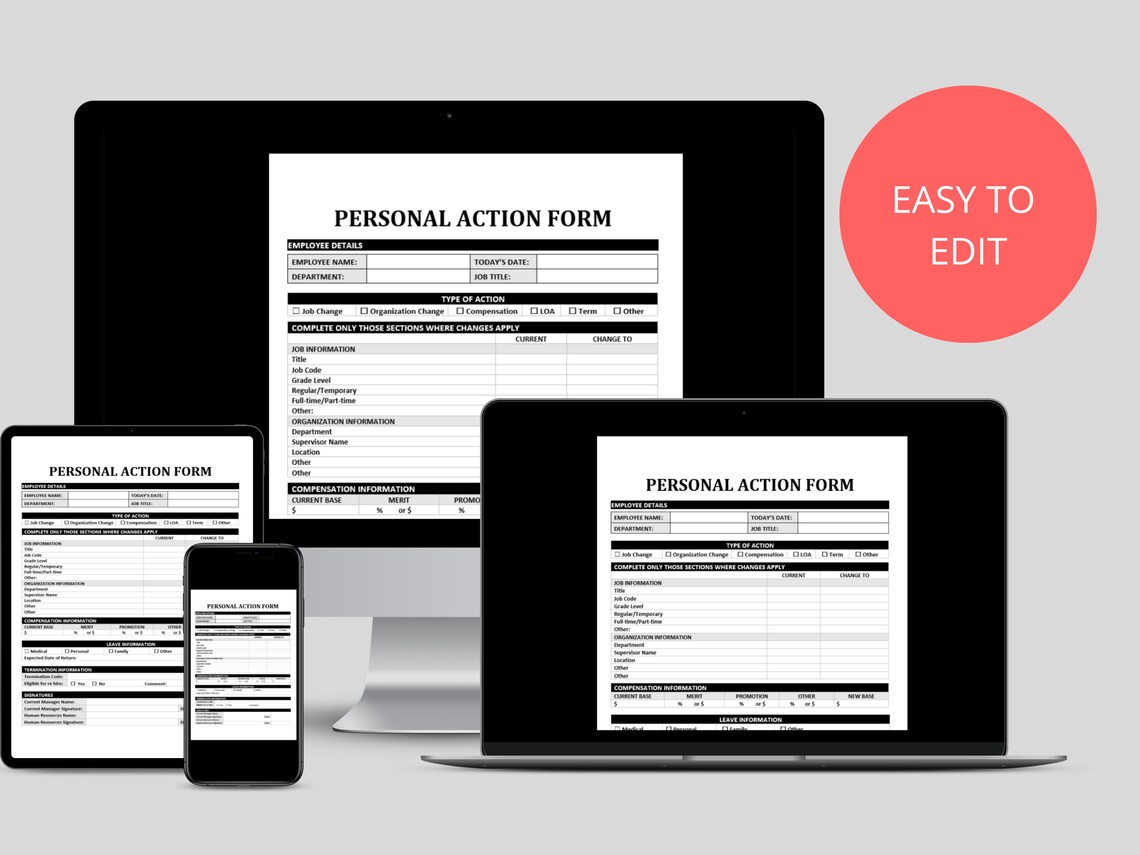 Personal Action Form Template HR Templates Employee Status Change