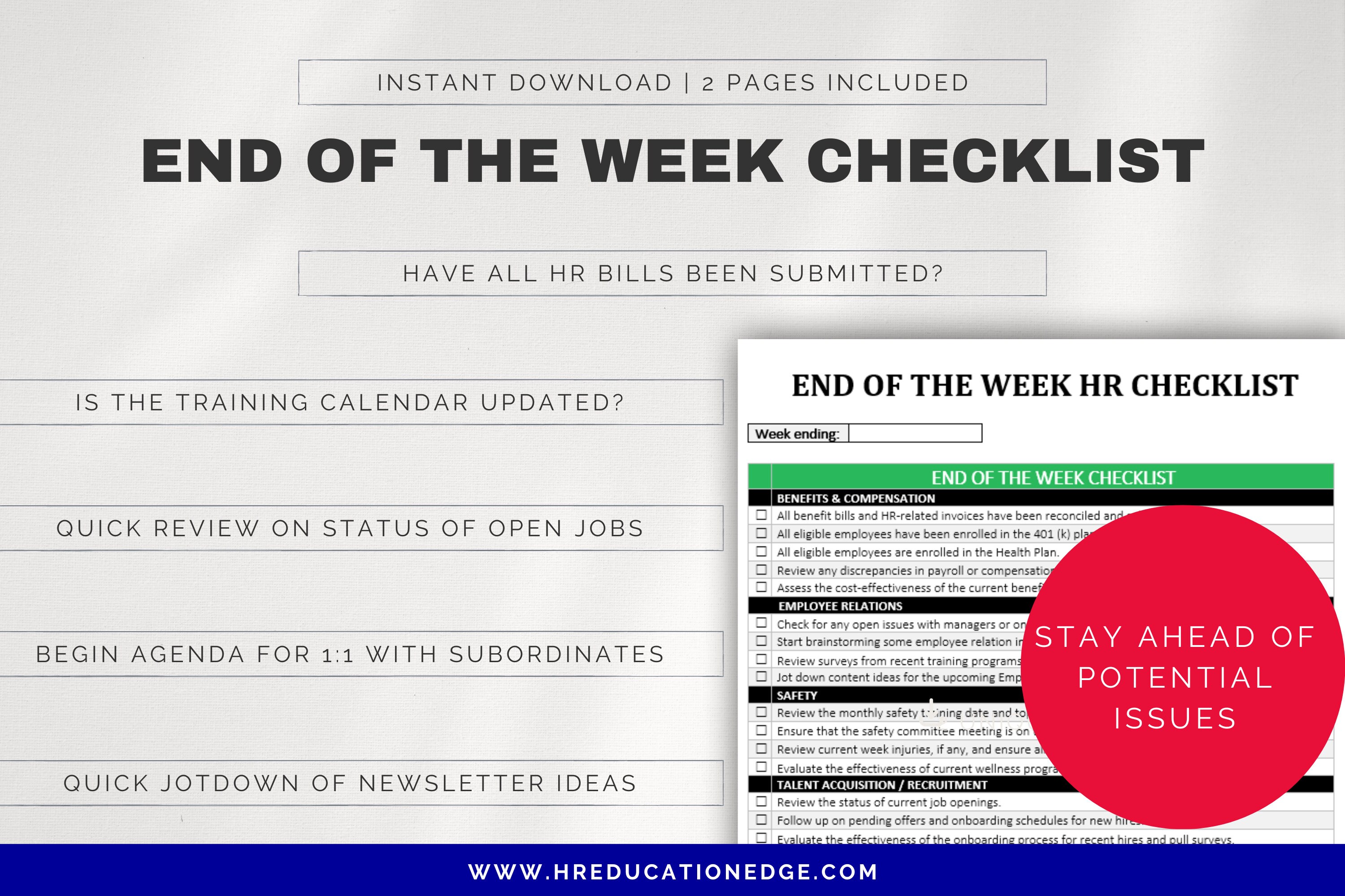 HR Weekly Wrap-up Checklist: Strategic Insights & Tasks (digital ...