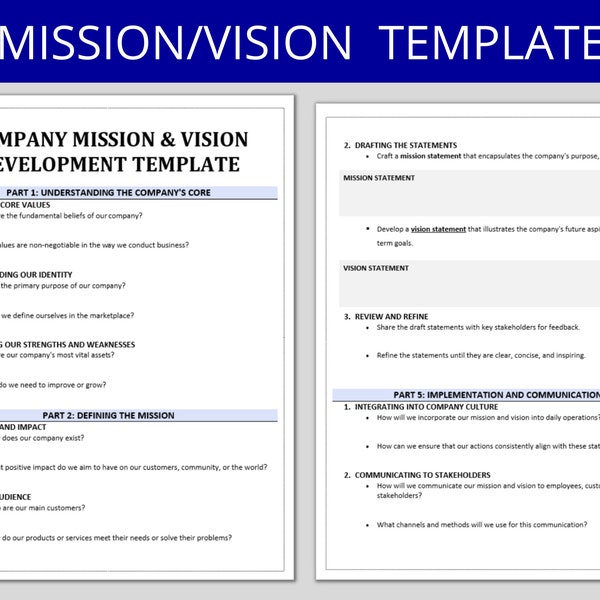 Mission & Vision Crafting Template | Company Goals | Mission and Vision Plan | Core Values | Business Purpose | HR Template | Human Resource