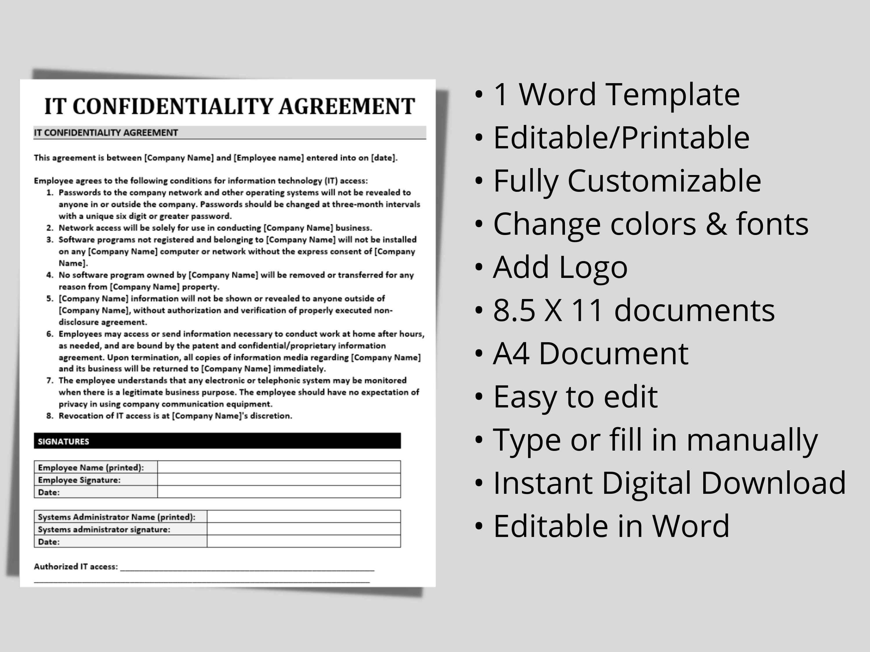 IT Employee Confidentiality Agreement: Legally Binding Document ...
