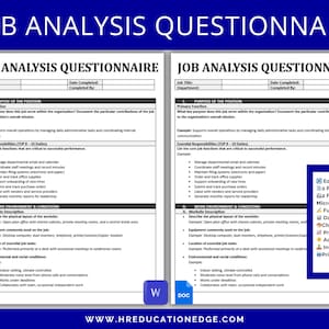 Job Analysis Questionnaire: HR Form, Job Duties Template (Digital Download)