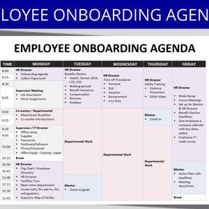 New Hire Onboarding Schedule | Agenda Template, New Hire Employee Packet Document, HR Form Human Resources, Training Development, First week