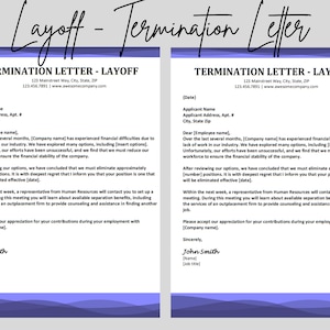 Layoff Termination Letter | Editable Word | HR Template | Human Resources Form | Employee Separation | HR Education Edge Templates & Forms