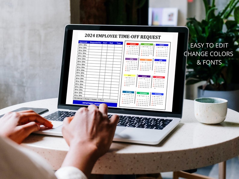 2024 Calendar Employee Timeoff Request Planner PTO & Vacation, Leave