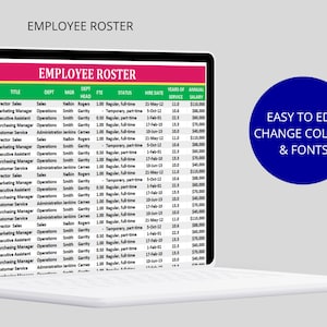 HR Excel Spreadsheet Template Bundle: Employee Roster, Headcount/fte ...