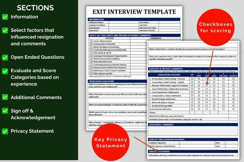 Exit Interview Questions Template: Employee Offboarding, Employee Termination Form | Google Docs & Word | Human Resources image 3