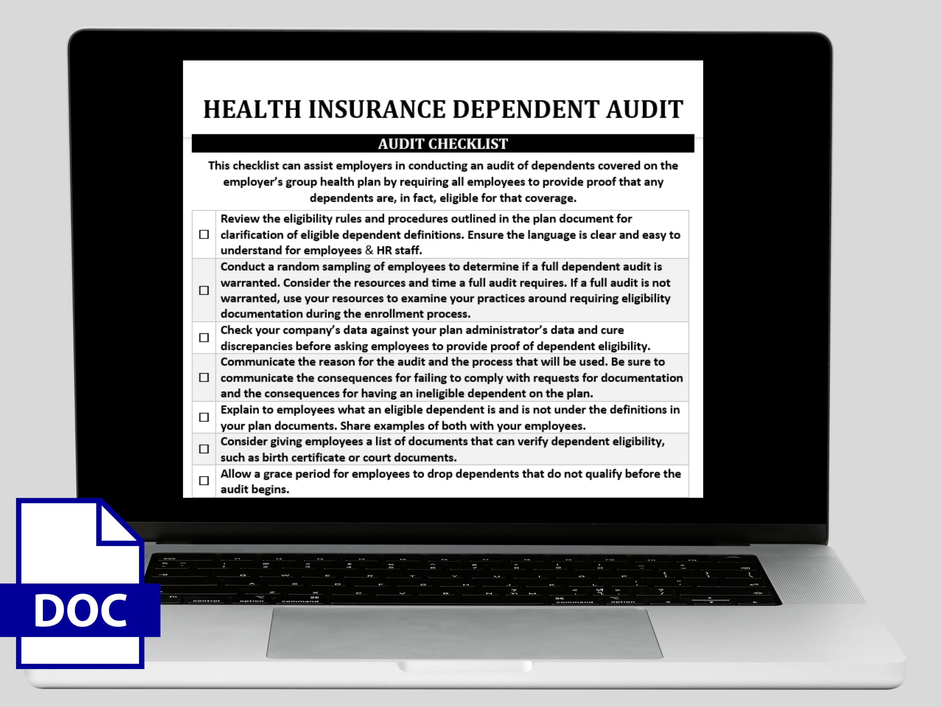 Health Insurance Dependent Audit Checklist Employee Benefits Etsy