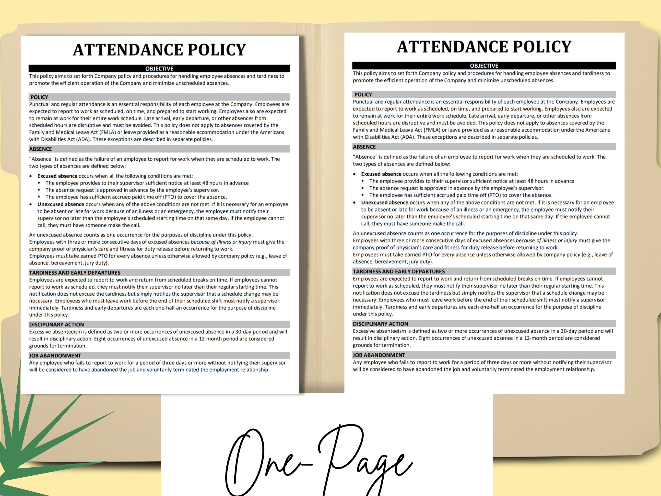 Employee Attendance Policy Template MS Editable Word Etsy