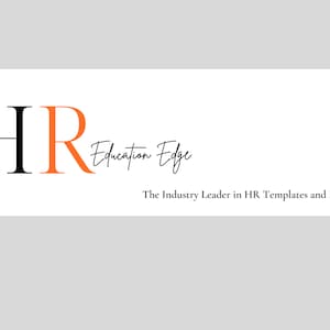 May include: HR Education Edge logo with black and orange lettering. The text reads "HR Education Edge" and "The Industry Leader in HR Templates and Forms".