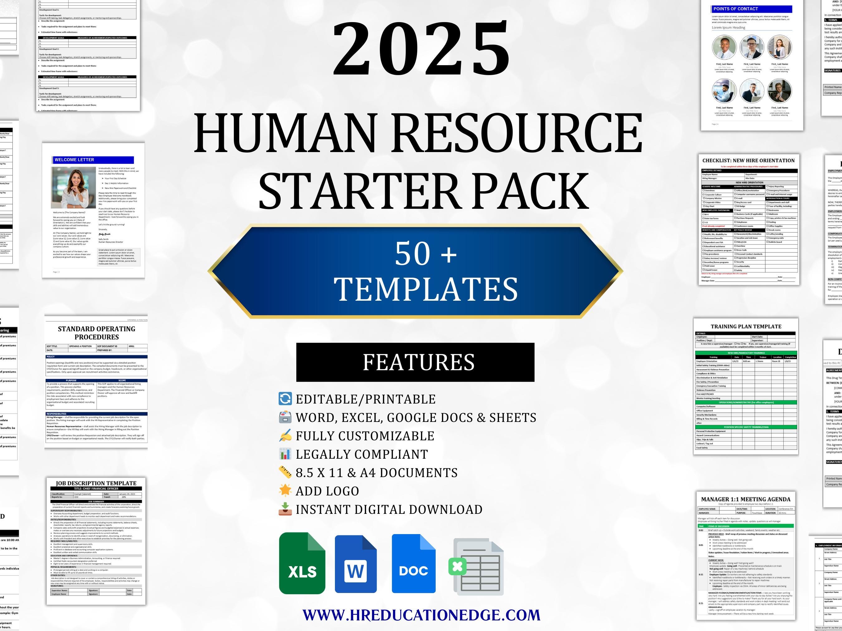HR Template Bundle: Human Resource Starter Pack with 66 Customizable HR Documents (Digital Download)