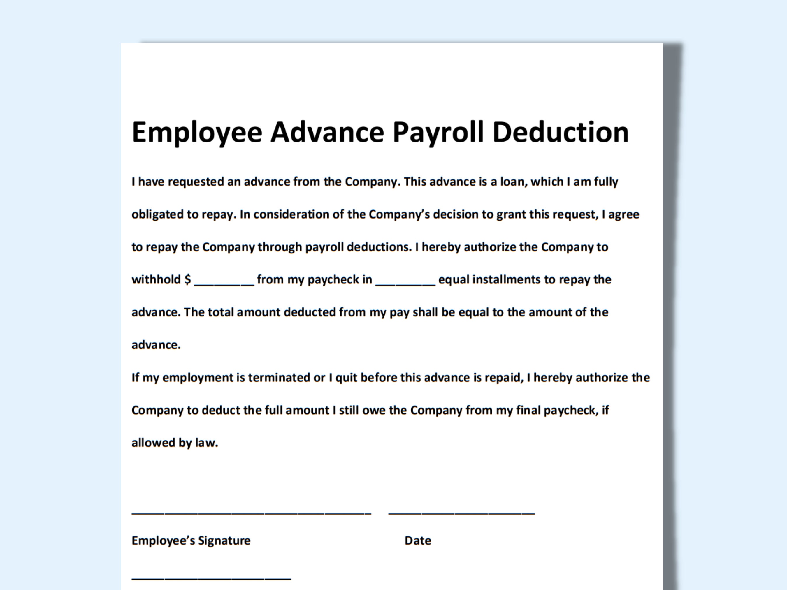 Employee Advance Payroll Deduction Form Editable Template Etsy Employee Advance Payroll Deduction Form Editable Template Etsy