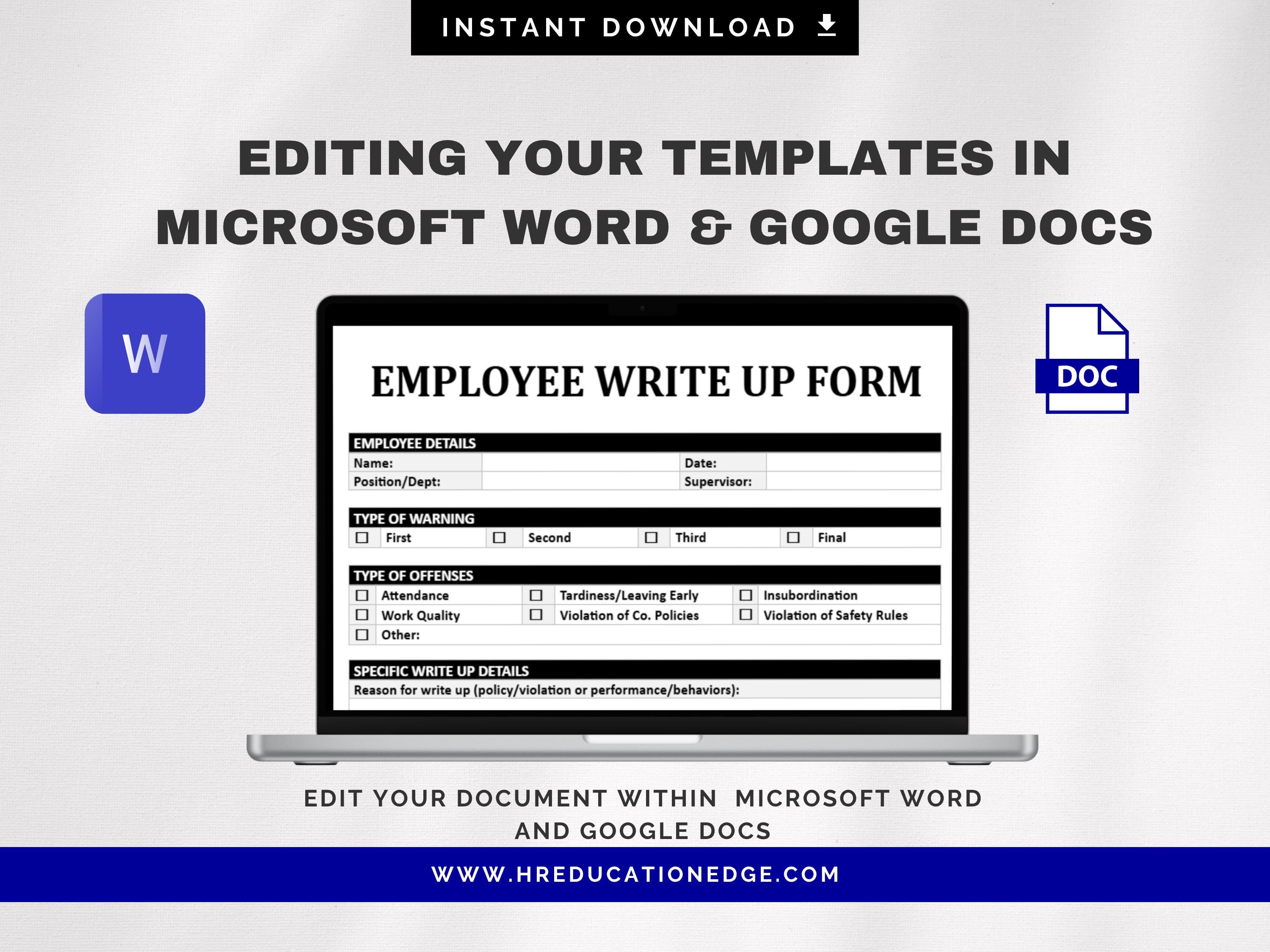 Employee Write up Form: HR Disciplinary Warning Template (editable Word ...