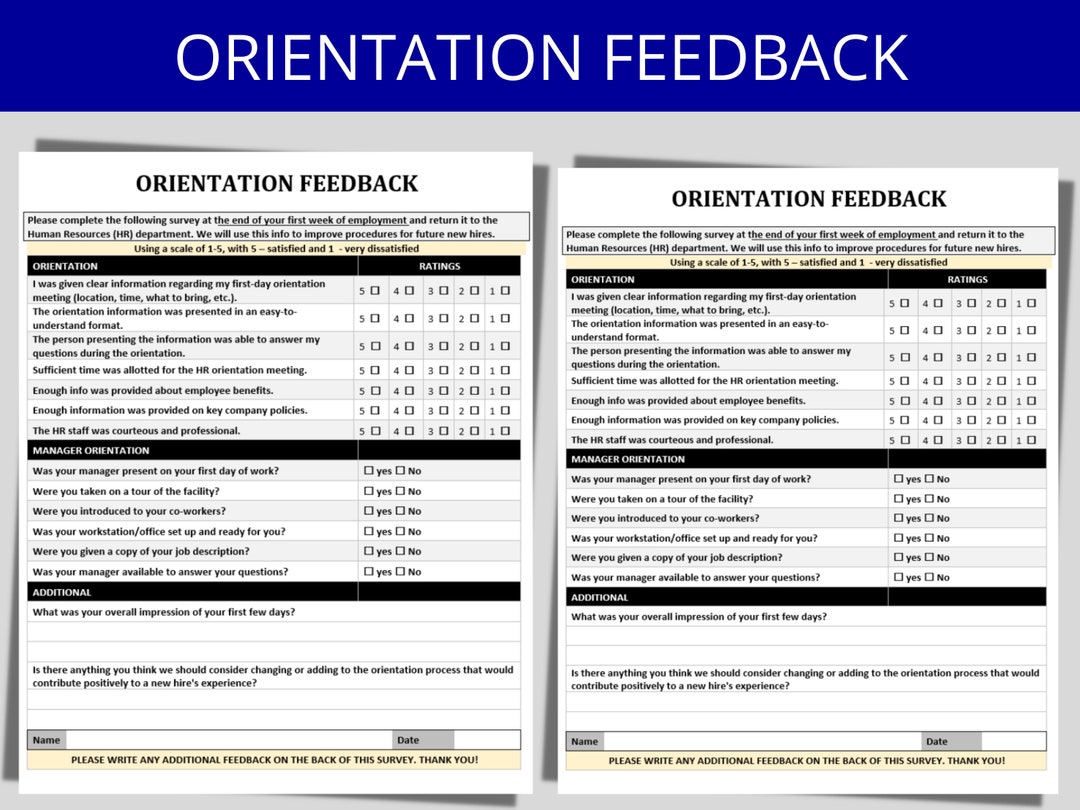New Hire Orientation Survey Template Employee Feedback Editable MS Word ...