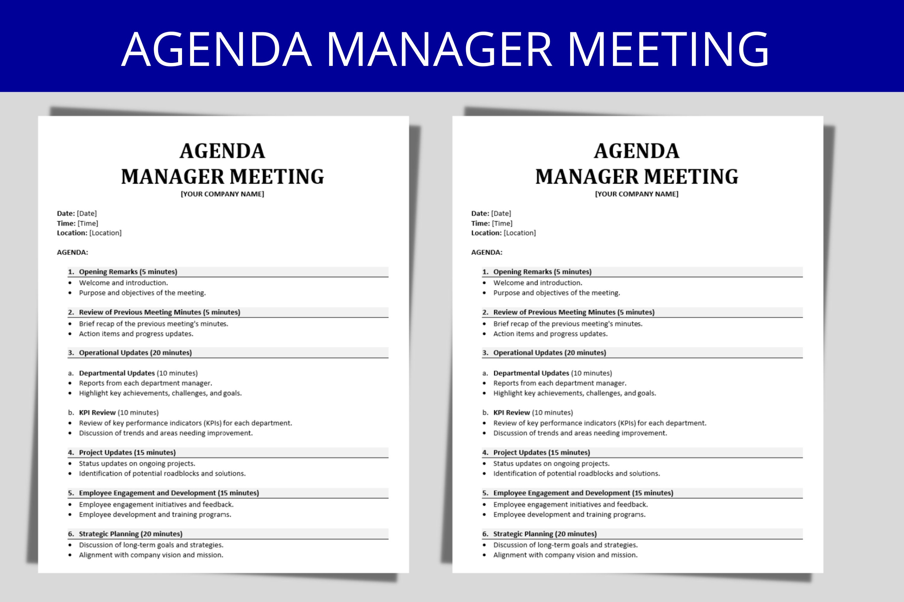 Manager Meeting Agenda Template: HR, Operations, KPI (editable Word  Document) - Etsy, image size:3000x2000