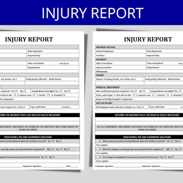 Injury Report Template: Streamline Workplace Incident Documentation | HR Templates | Safety Sheet | Human Resources