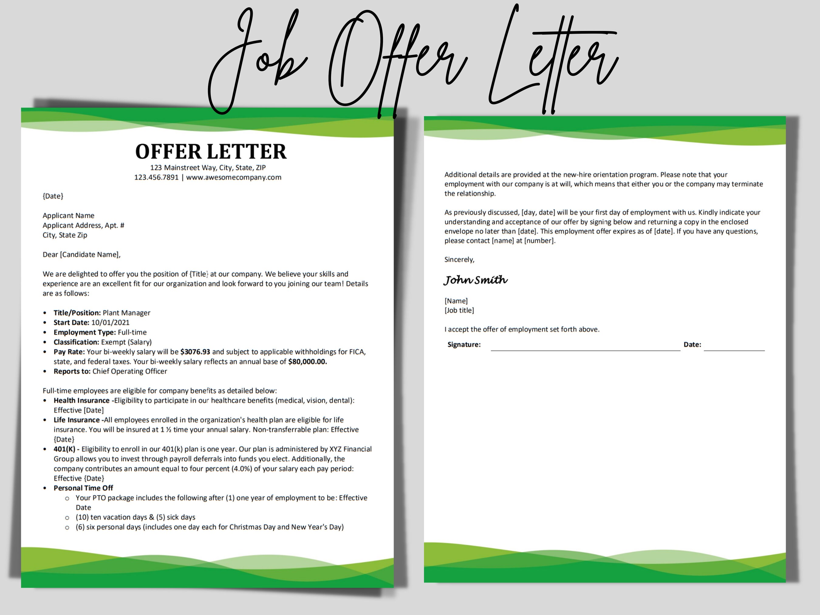 Job Offer Letter Template. MS Editable Word Form. Employment - Etsy