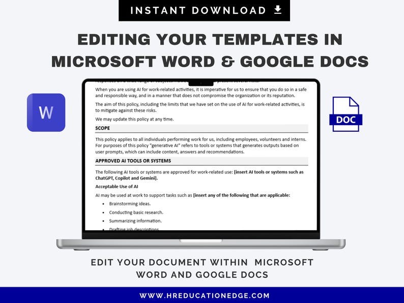 AI Workplace Use Policy Template | Generative AI HR Compliance (digital ...