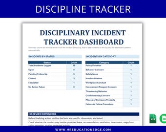 Discipline Tracker Template: Employee Incident Log, Corrective Action Tracker, HR Dashboard Excel & Google Sheets
