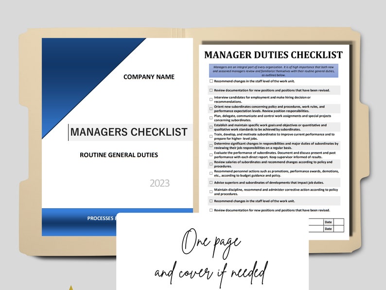 Manager's Duties Template Key Routine Managerial Etsy