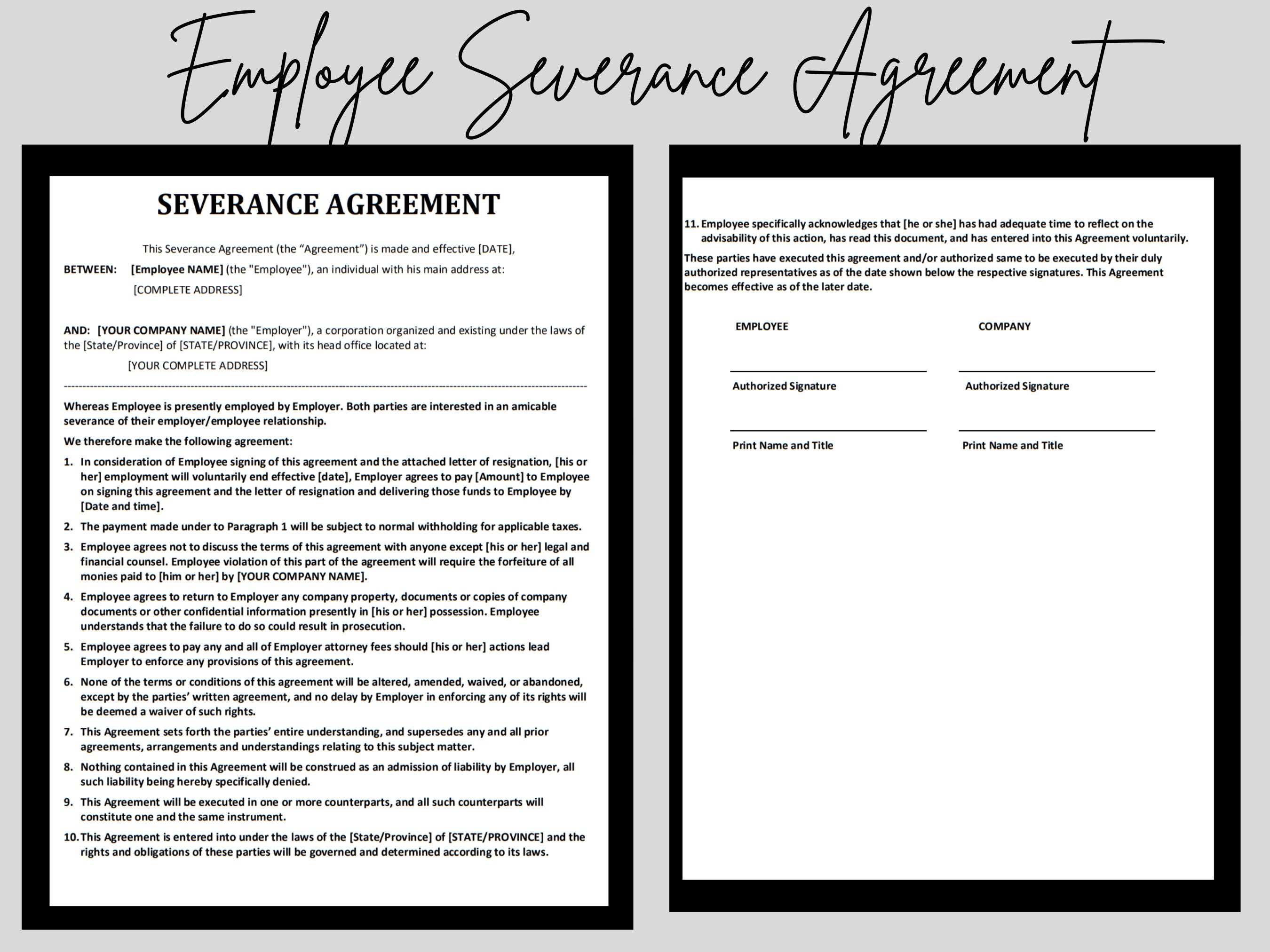 Employee Severance Agreement Template HR Templates Human Resources Employee Severance Agreement Template HR Templates Human Resources