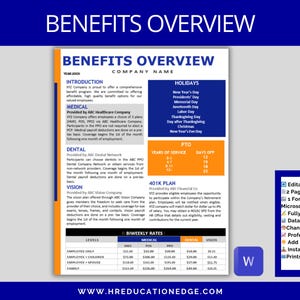 Sjabloon personeelsbeloningen | Vermeldingsbrochure voordelen, samenvatting en overzicht voor nieuwe aanwervingspakketten, open inschrijving, HR-sjabloon voor bedrijf