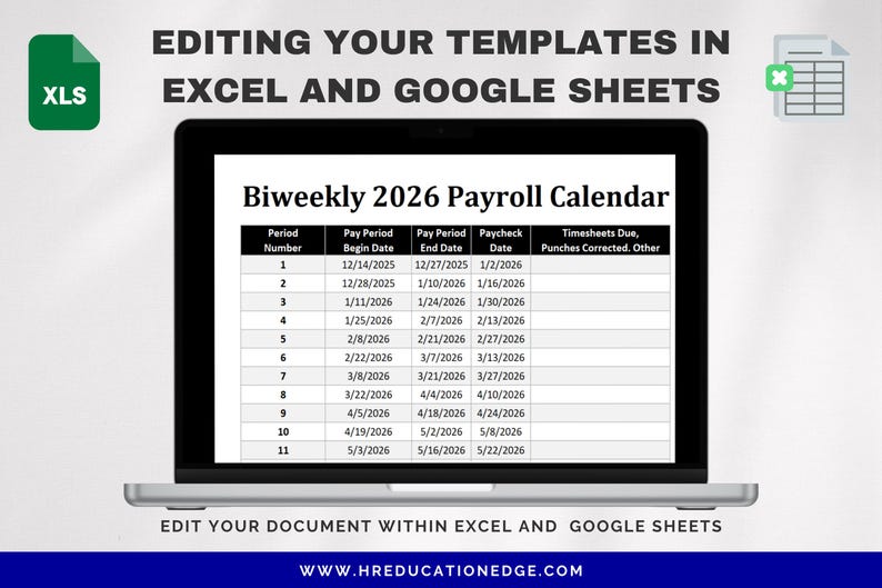 Biweekly Payroll Calendar 2026 MS Editable Word, Excel Pay Period