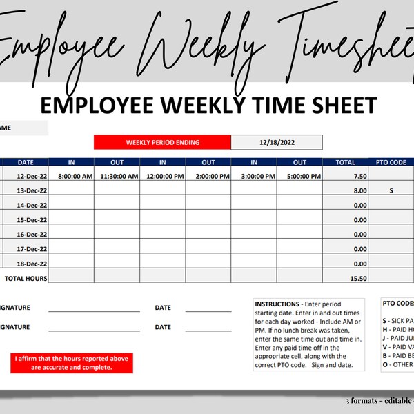 Easy Time Sheet Etsy