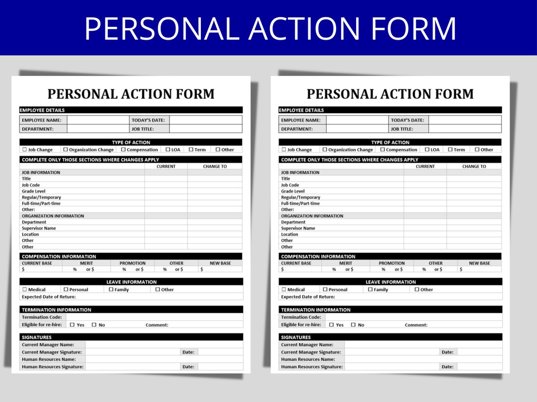 Personal Action Form Template HR Templates Employee Status Change