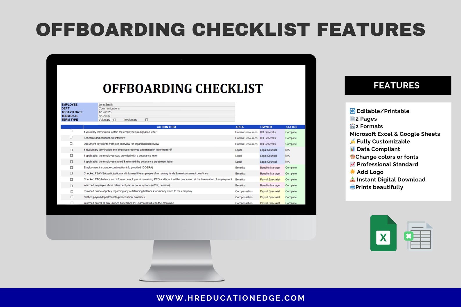 Employee Offboarding Checklist: HR Termination Template (excel & PDF ...