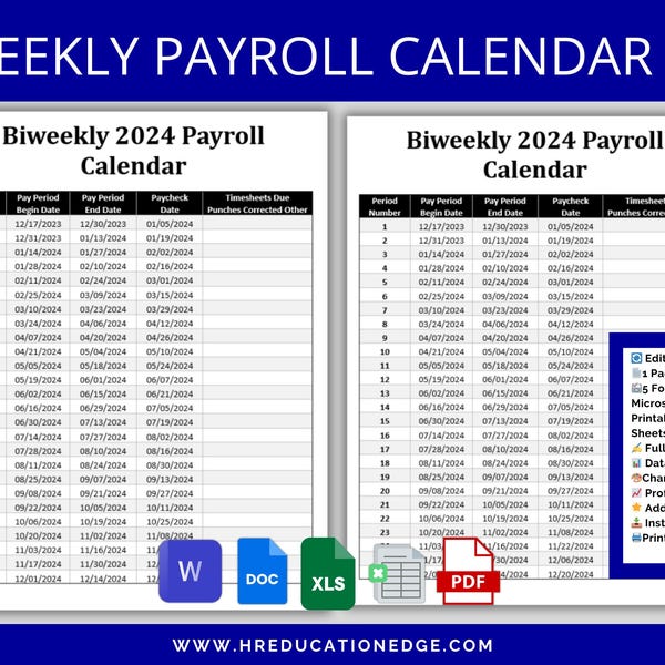 Biweekly Payroll Calendar - Etsy