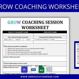 Employee Coaching Template:  Leadership Coaching Goals Worksheet | Mentor, Manager, Coach document | Human Resource | Employee Performance