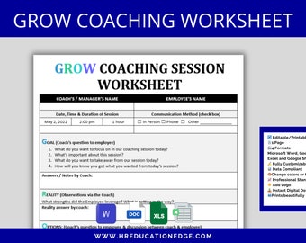 Employee Coaching Template:  Leadership Coaching Goals Worksheet | Mentor, Manager, Coach document | Human Resource | Employee Performance