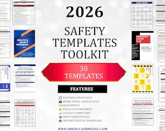 Workplace Safety Templates Bundle: 30 Health & Safety Plan Forms, Emergency Action Plan, OSHA Compliance (Digital Download)
