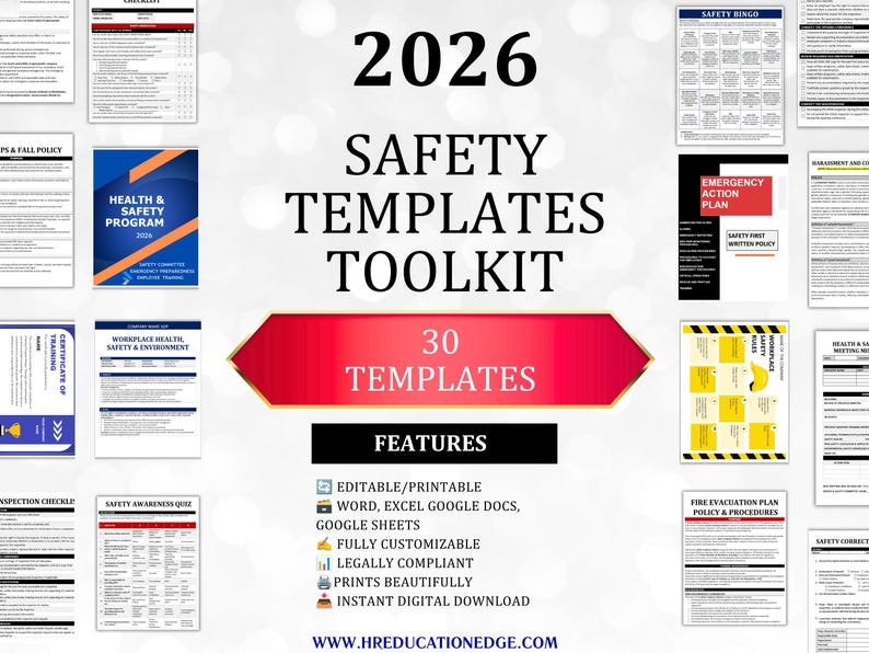 Workplace Safety Templates Bundle: 30 Health & Safety Plan Forms ...