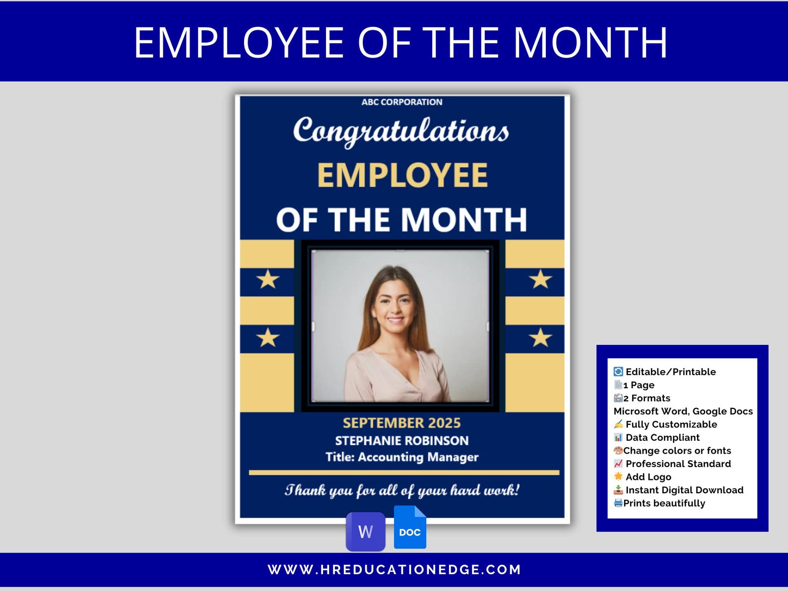 Employee of the Month Template: Editable Certificate Award (word ...