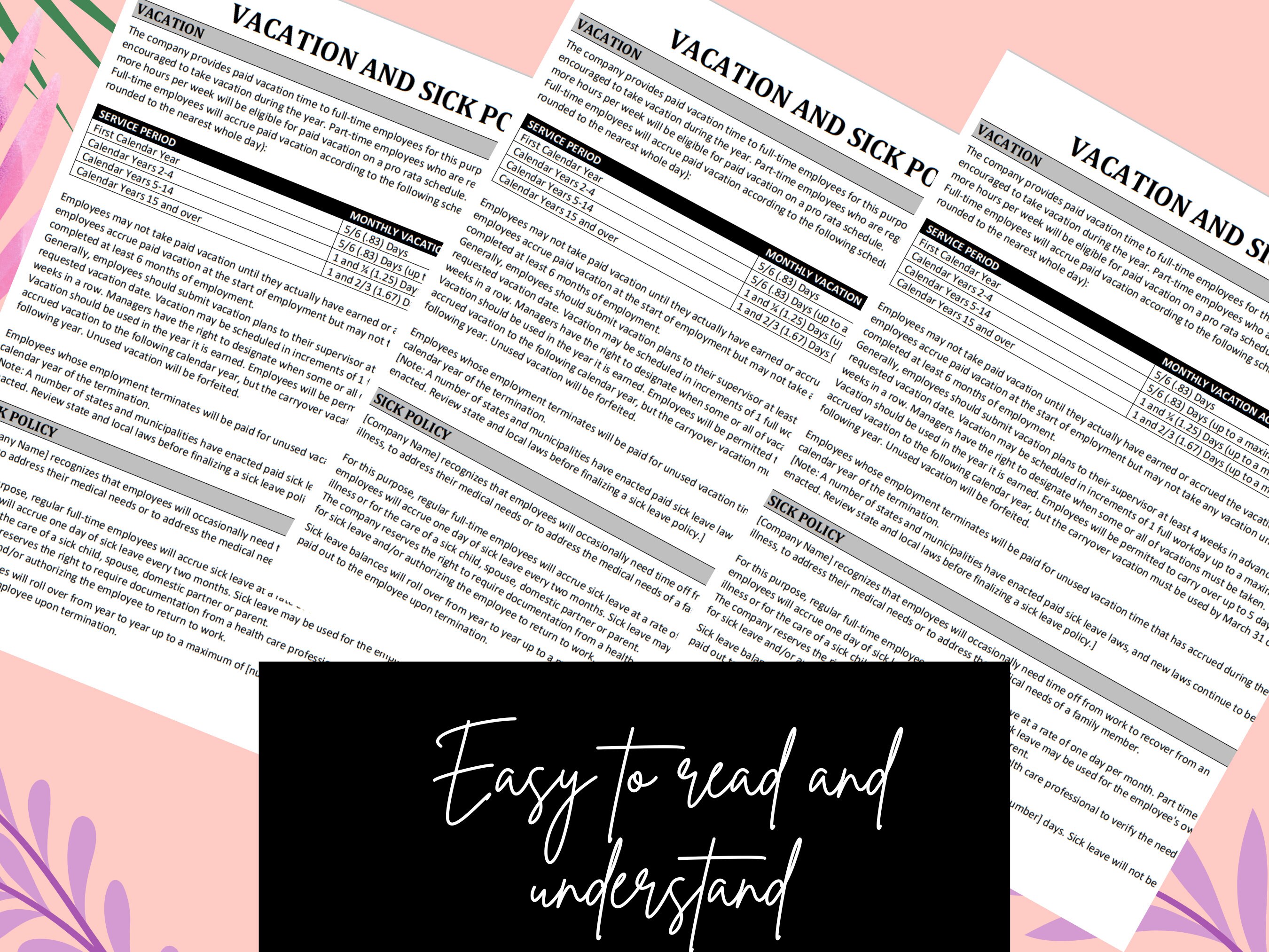 Vacation and Sick Policy Template MS Editable Word HR Policies Etsy