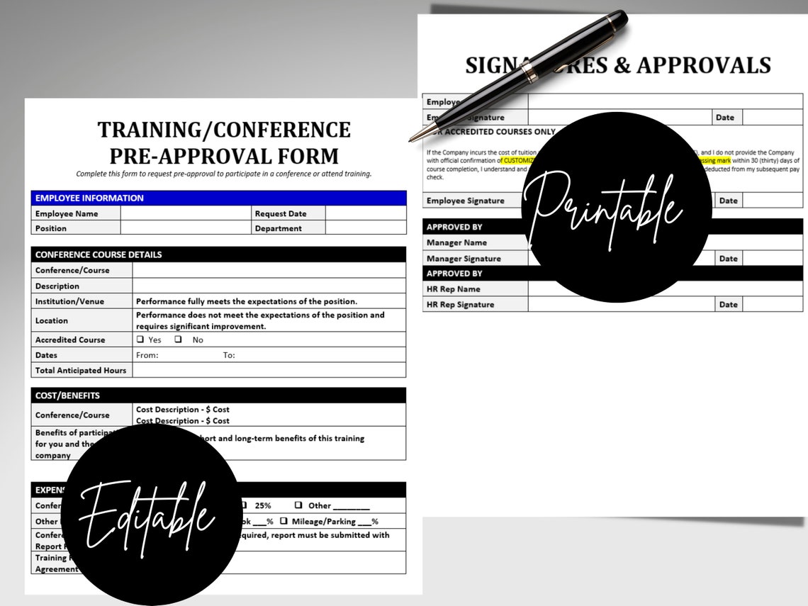 Training Approval Examples HR Pre-approval Form for Employee Training and Conferences - Etsy