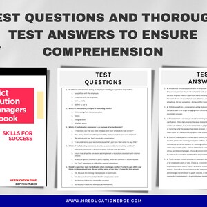 May include: A red and white workbook titled "Conflict Resolution for Managers Workbook" with the text "Skills for Success" in a white box. The workbook includes topics such as encouraging communications, controlling responses and reactions, recognizing signs of conflict, mastering techniques to dealing with conflict, taking time between tasks, following up on resolution, and more.