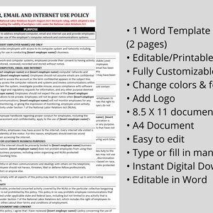 Workplace Computer & Email Use Policy: HR Template (digital Download ...