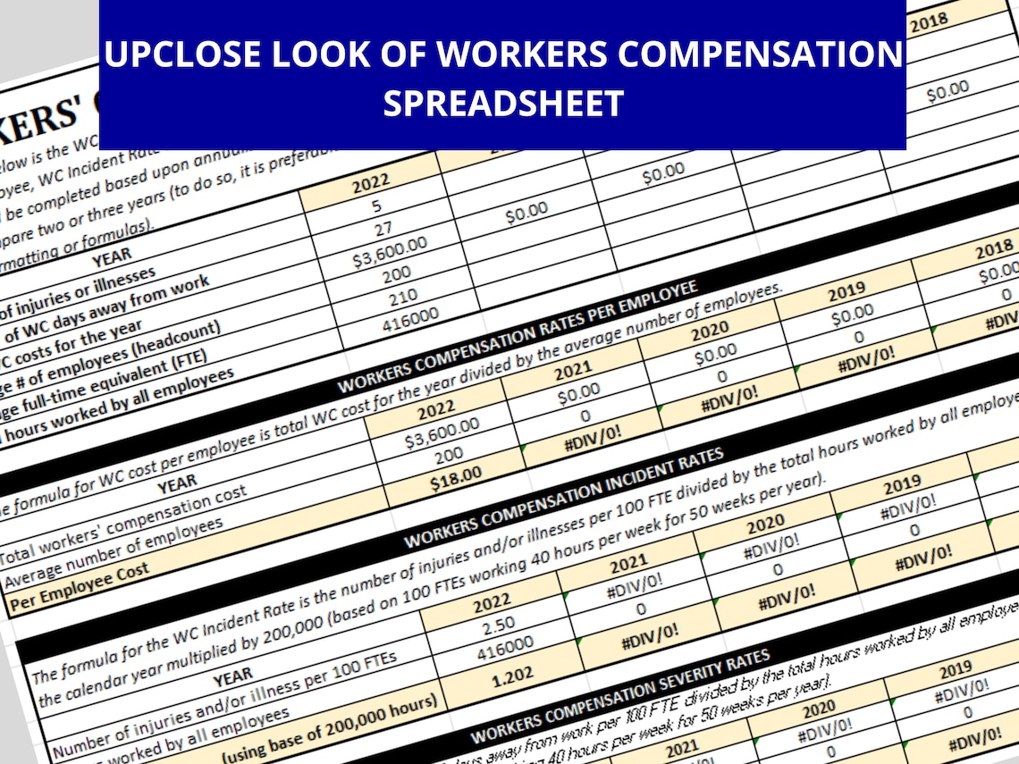 Workers Compensation Rates Calculator HR Template W/ Etsy