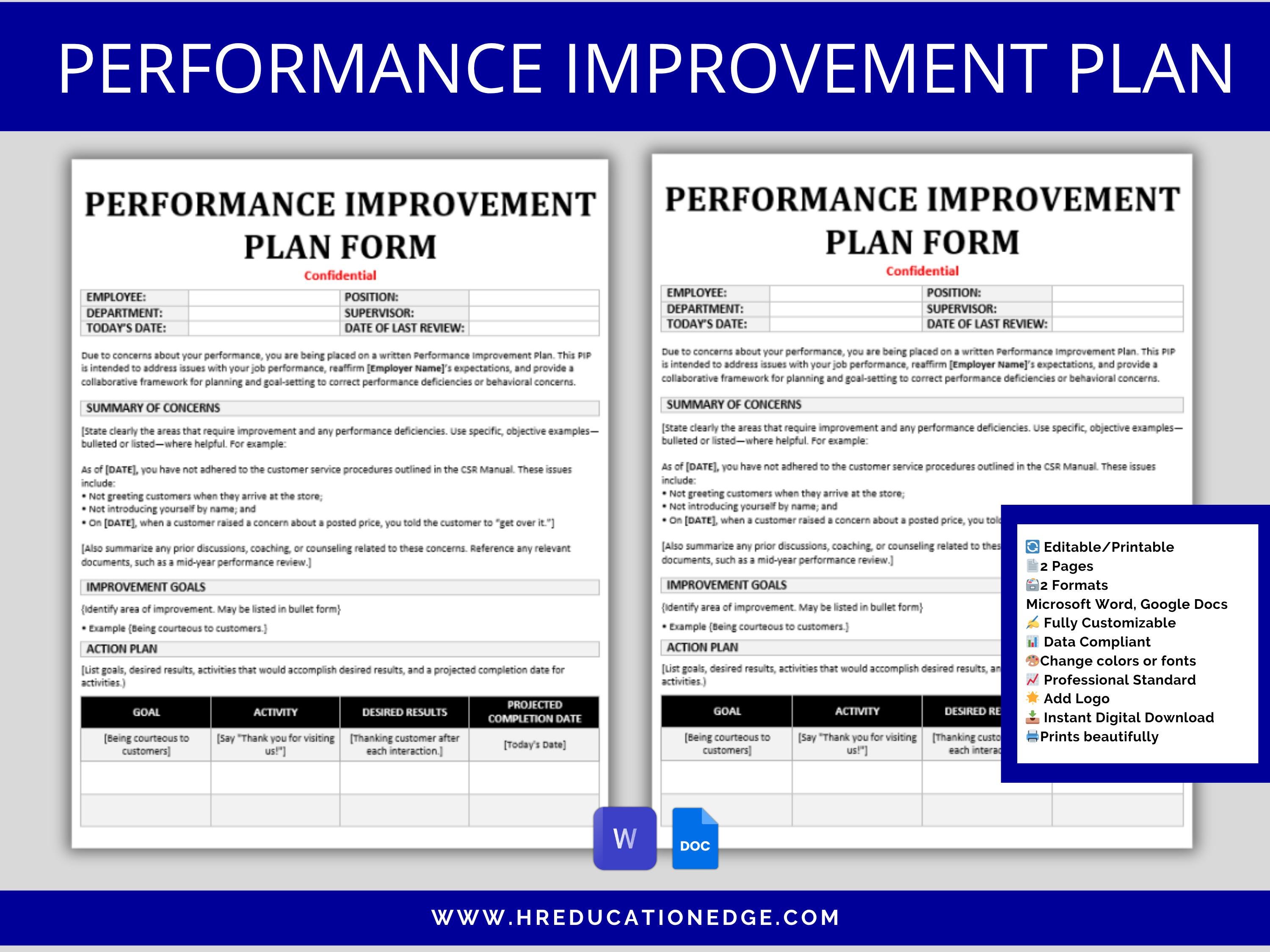 Bad Performance Improvement Plan Example Performance Improvement Plan Template: HR Disciplinary Form (word ...