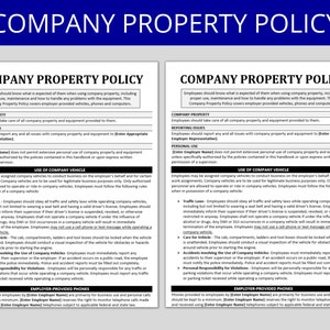 Company Property (Equipment) Policy | Editable HR Template | Human Resource Form | Employee Handbook Policy | HR Documents