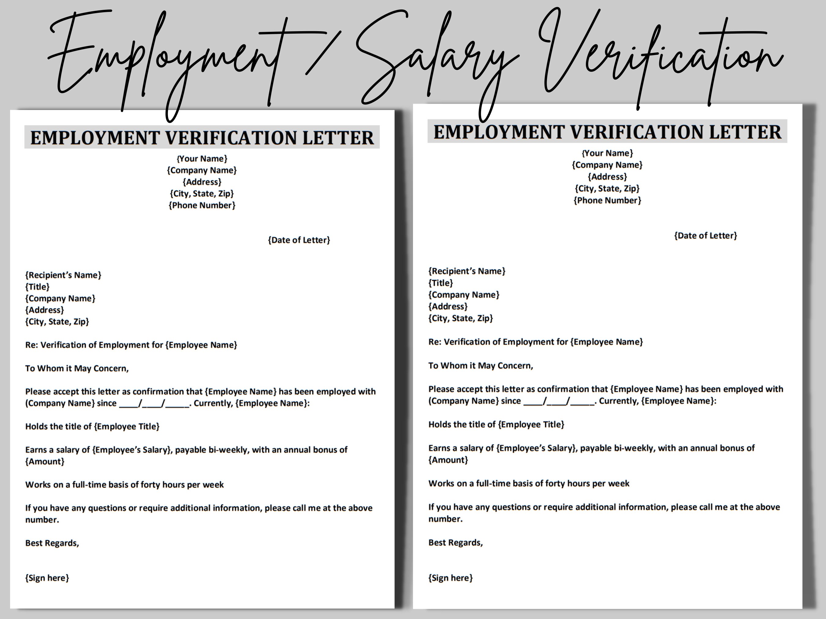 Employment Verification Letter Employee Salary Verification - Etsy
