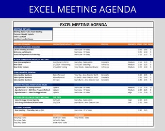 Staff Meeting Agenda: Excel Spreadsheet Template (Digital Download)