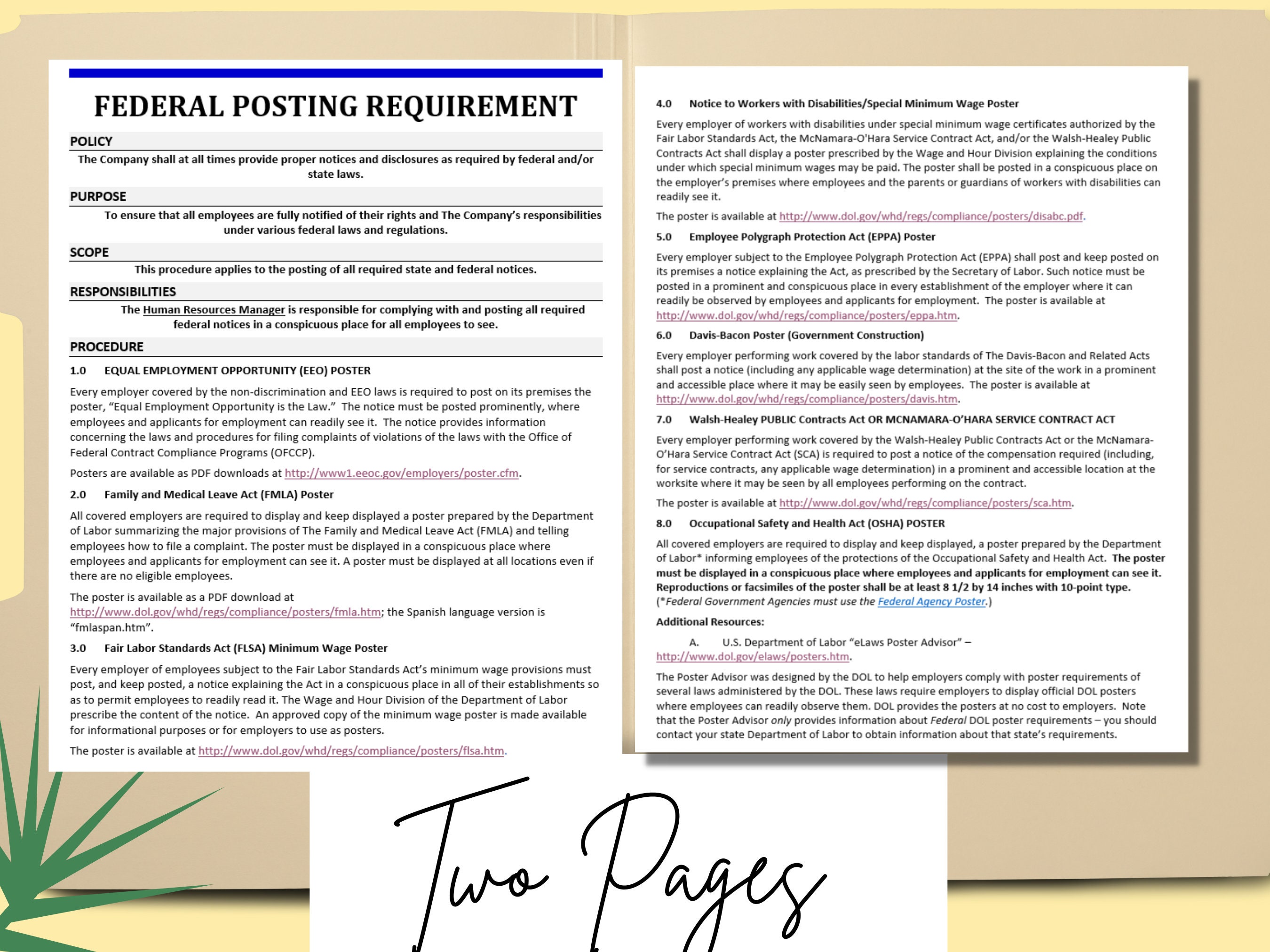 Federal Posting Requirements Template MS Editable Word Templates Human