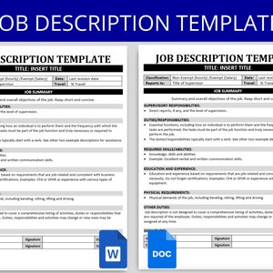 Job Description Template: Editable MS Word and Google Doc | Employee Onboarding | HR Documents | New Hire Paperwork, New Employee Forms