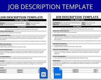 Job Description Template: Editable MS Word and Google Doc | Employee Onboarding | HR Documents | New Hire Paperwork, New Employee Forms